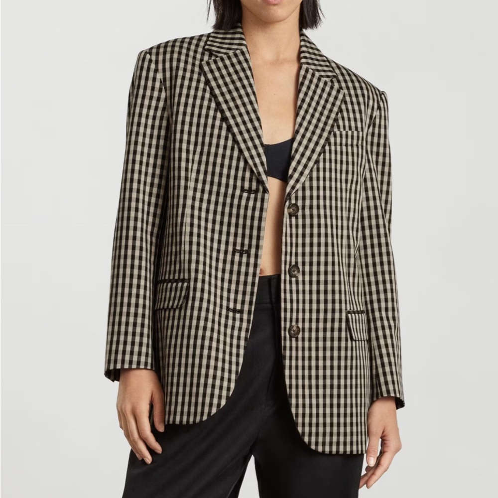 Everlane 80’s blazer in khaki/black gingham